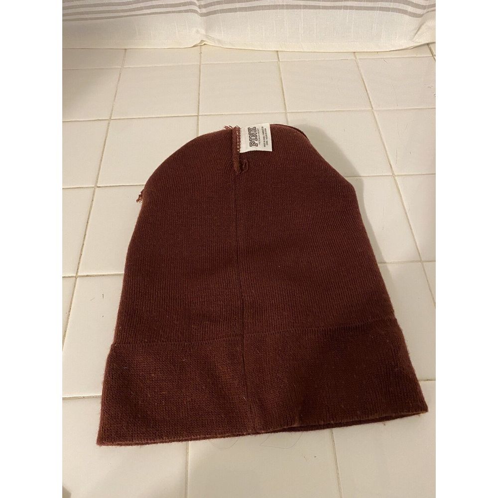Victoria's Secret VS Pink Pom Beanie Winter Hat Stocking Cap Toboggan Maroon - Picture 4 of 6
